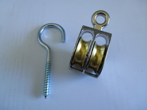 Double Pulley 38mm with 100mm Screw Hook